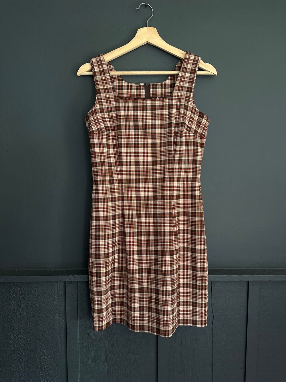Vintage Brown Plaid Check Academia Mini Dress Size 6